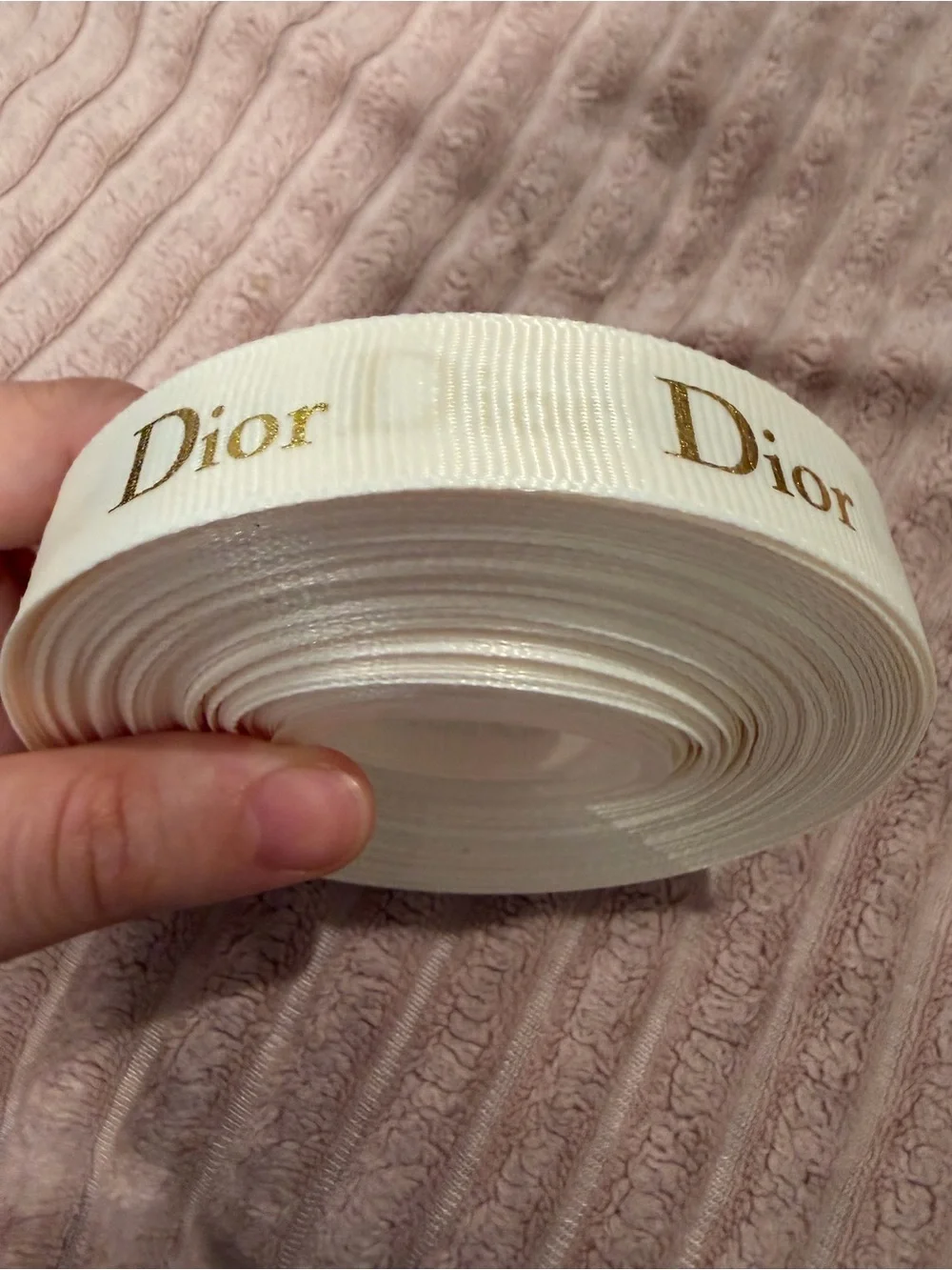 New Dior White Satin Ribbon with Gold Logo 40 yards